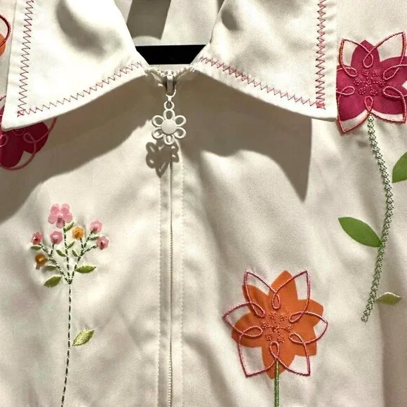 Alfred Dunner 90s Y2K Floral Pink White Zip Up Jacket Size 12 Cottagecore, - Picture 2 of 10